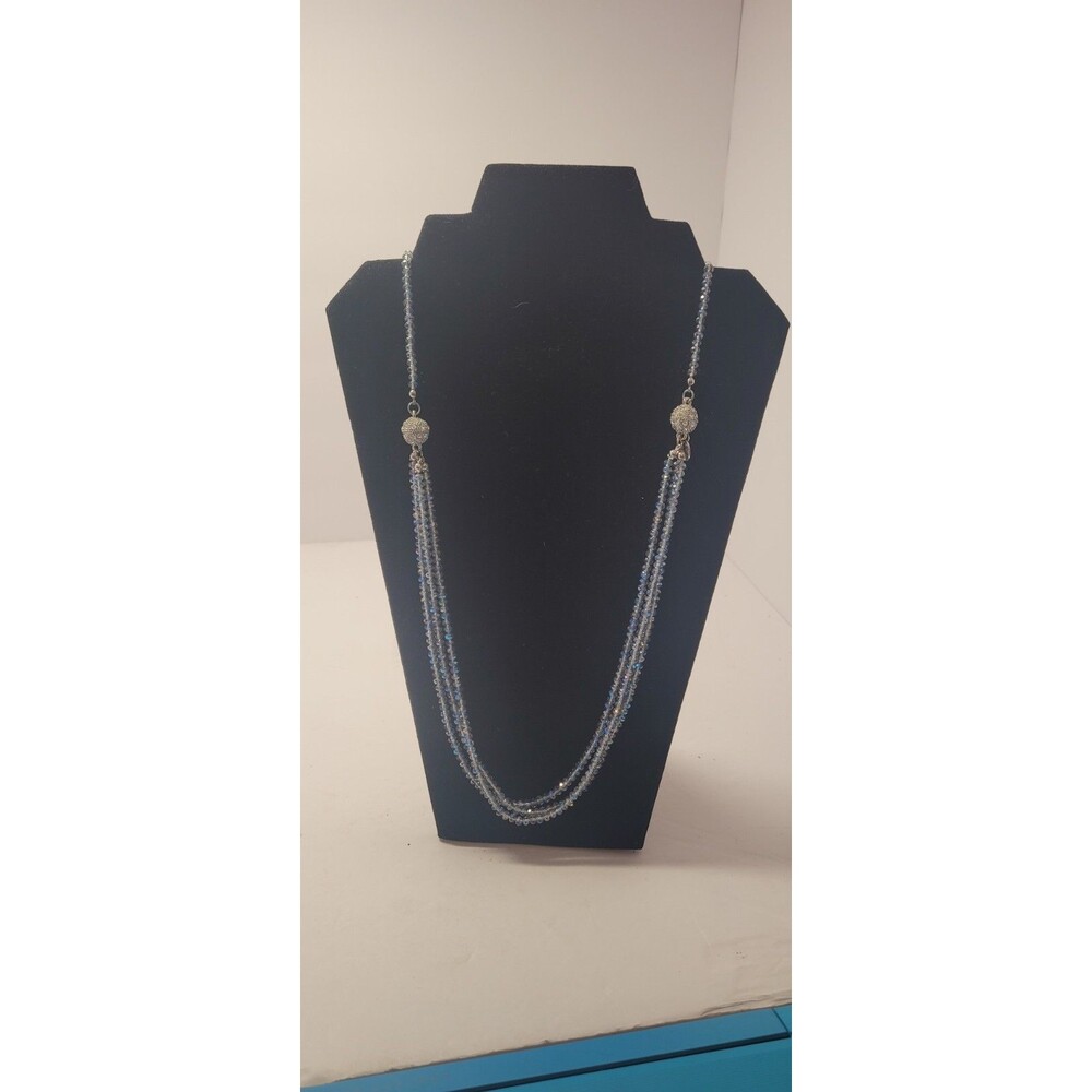 SAACHI BLUE-GRAY FACETED BEADS MAGNETIC CLOSURE MULTISTRAND NECKLACE ~ 16"